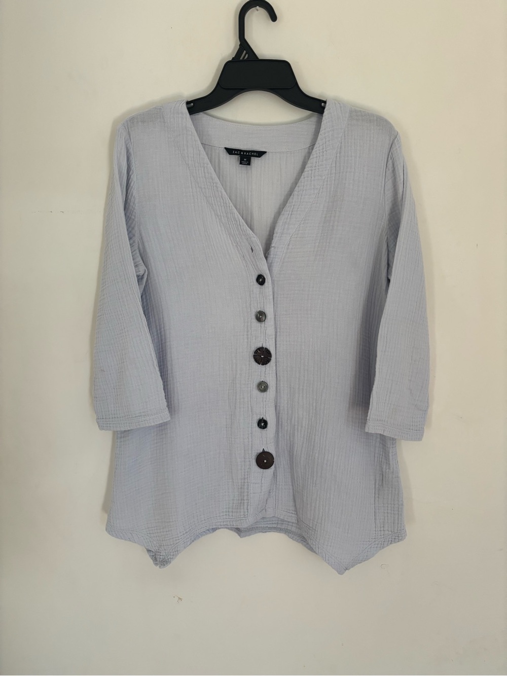 Zac & Rachel Light Blue Button Front Blouse Size M 100% Cotton